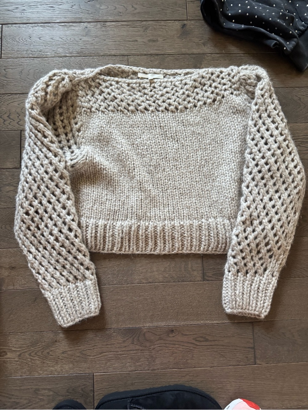 Beige Open-Knit Cropped Women’s Sweater